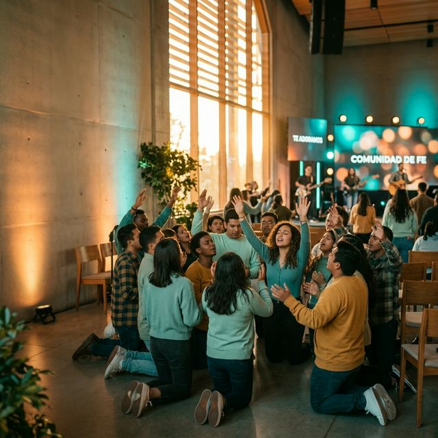 Jóvenes adorando a Dios en comunidad